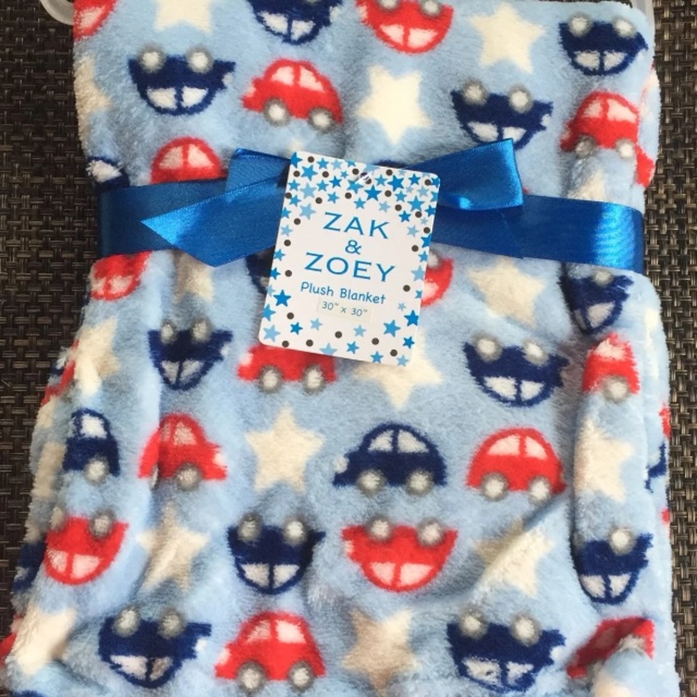 Zak & Zoey Plush Baby Blanket 30”x 30” Cars/Stars